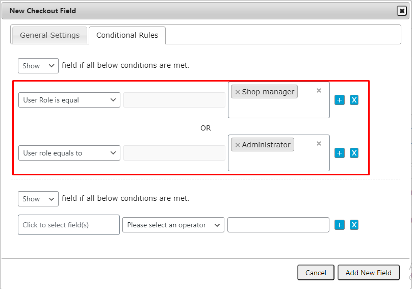 woocommerce checkout regsiter field editor fields conditions